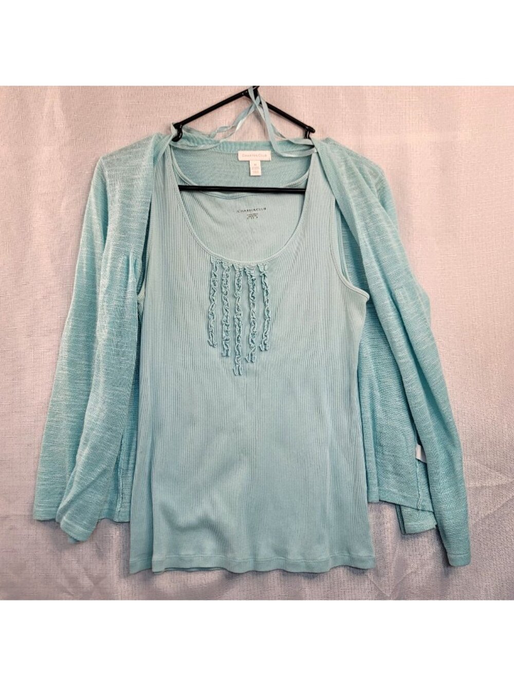 Charter Club Aqua Blue 2-in-1 Cardigan Tank Lightweight M Coastal Vacation Soft